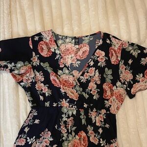 SHEIN 0XL fit flare Floral V-Neck Dress NEW